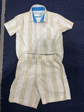 Sovereign Code White & Beige Smiley Collar Shirt and Short matching set Boys
